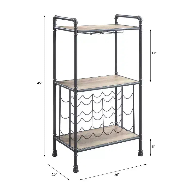 Porte-bouteilles et verres de sol de 26 po Chêne antique et gris sablé