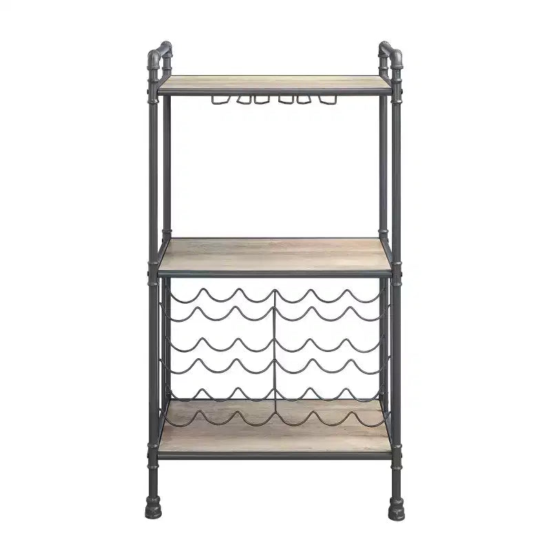Porte-bouteilles et verres de sol de 26 po Chêne antique et gris sablé