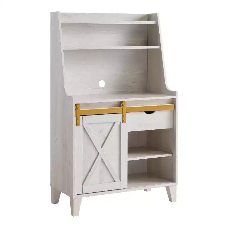 Downes Farmhouse Baker's Rack: Storage Drawer, 4 Shelves, White Oak - miBasics