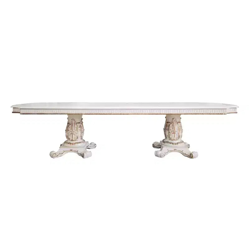 136" Vendome Dining Table Antique Pearl Finish - Acme Furniture: Classic Double Pedestal, 10-Seater, Resin Frame