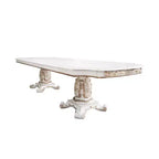 Table de salle à manger classique à double piédestal de 345 cm, finition perle antique – 10 places