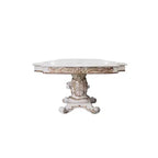 Table de salle à manger classique à double piédestal de 345 cm, finition perle antique – 10 places