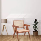 Fauteuil d'appoint en rotin 24 po, fini naturel – Revêtement en cuir, capitonné