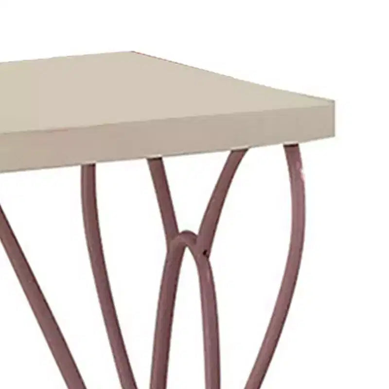 Table de chevet 22" Blanc/Violet clair – Cadre métallique, Surface en bois