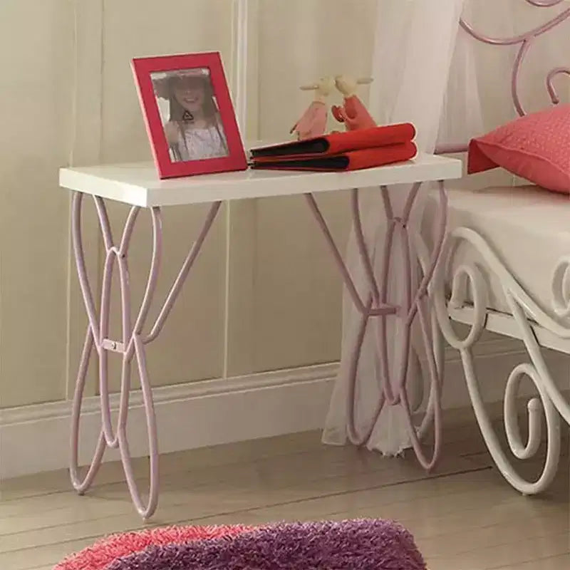 Table de chevet 22" Blanc/Violet clair – Cadre métallique, Surface en bois