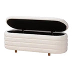 Banc de rangement à plateau relevable, bouclette crème/noyer