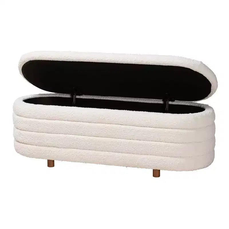 Banc de rangement à plateau relevable, bouclette crème/noyer