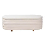 Banc de rangement à plateau relevable, bouclette crème/noyer