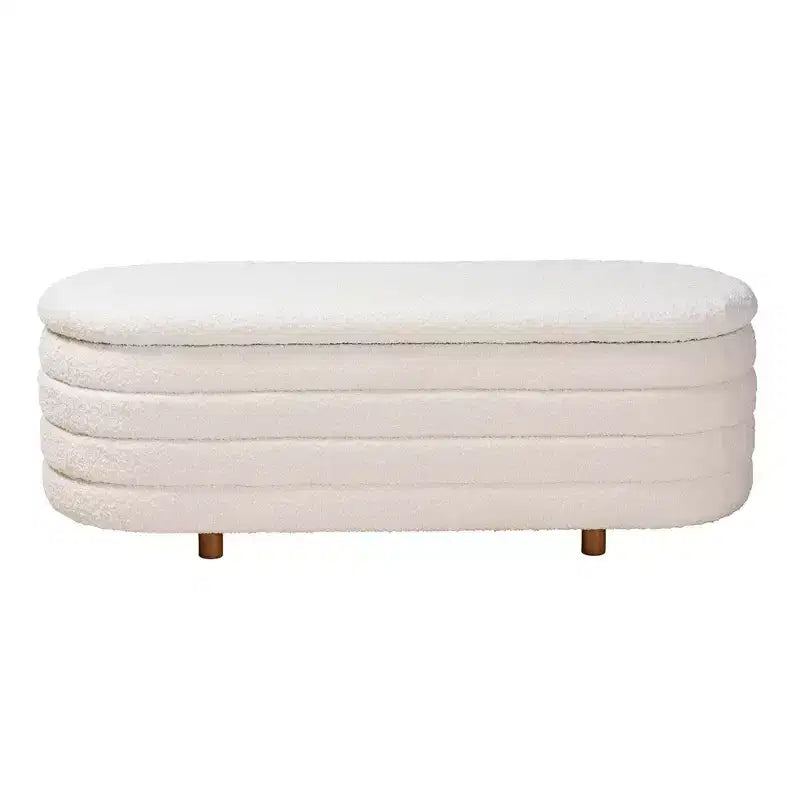 Banc de rangement à plateau relevable, bouclette crème/noyer