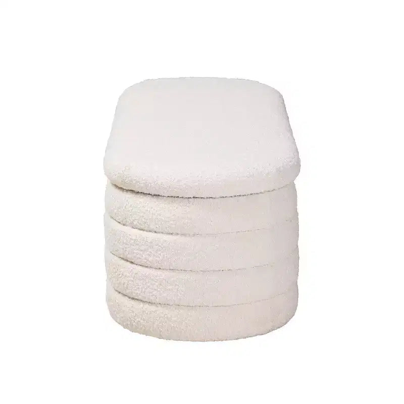 Banc de rangement à plateau relevable, bouclette crème/noyer