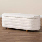 Banc de rangement à plateau relevable, bouclette crème/noyer