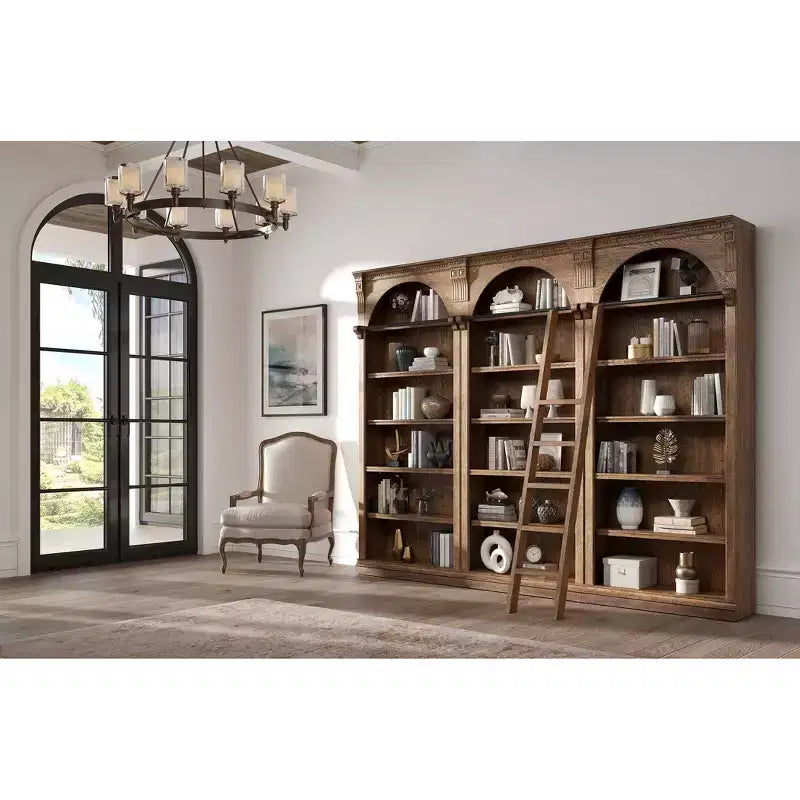Bibliothèque murale traditionnelle de 240 cm de haut, marron