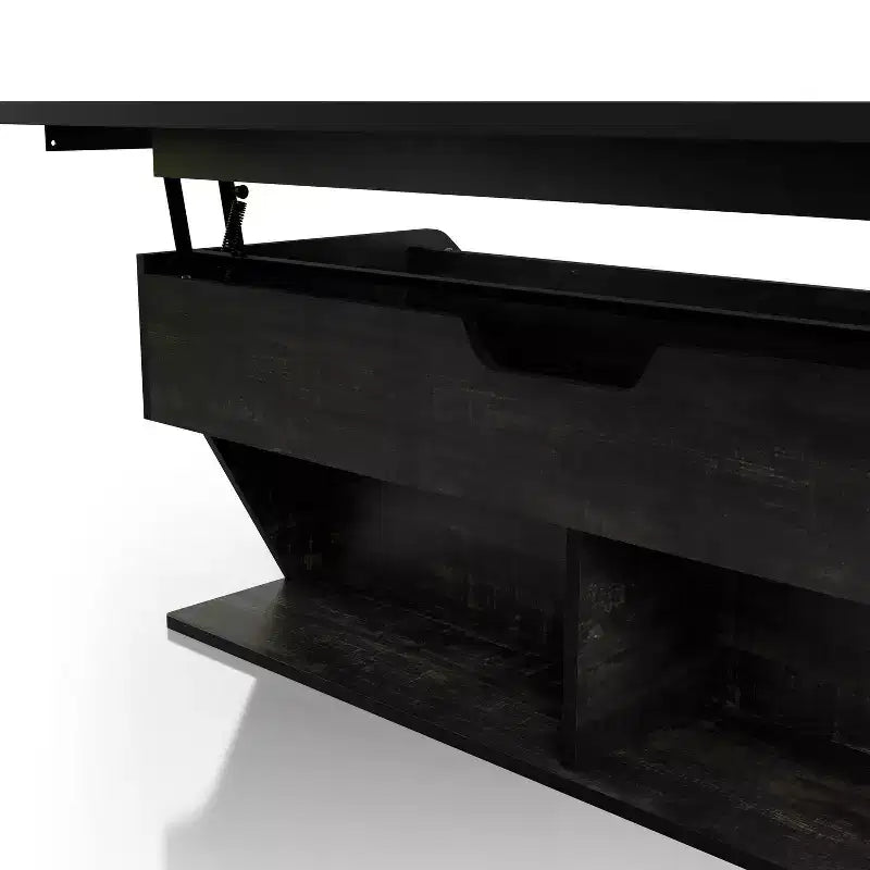 Table basse relevable de 44" avec rangement Chêne noir recyclé