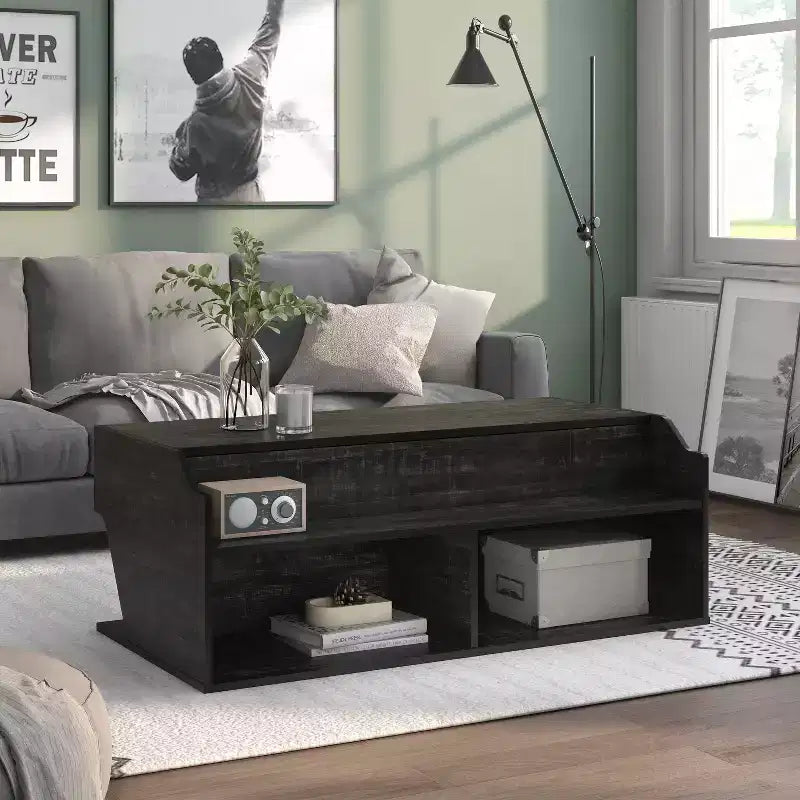 Table basse relevable de 44" avec rangement Chêne noir recyclé