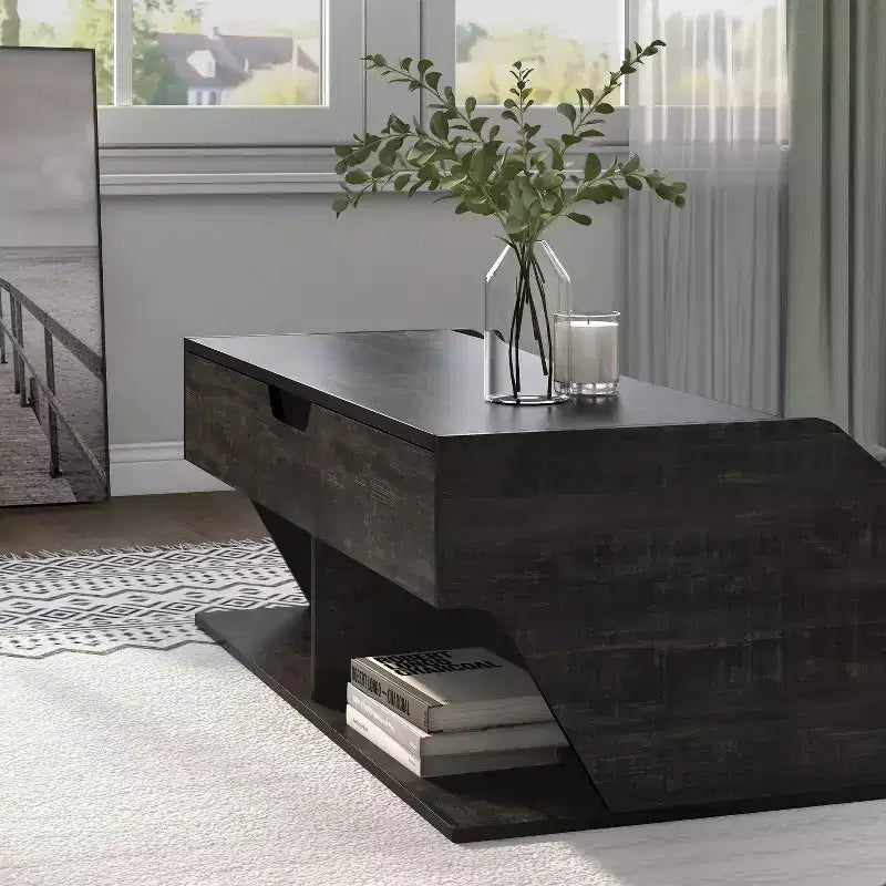 Table basse relevable de 44" avec rangement Chêne noir recyclé