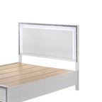 Lit King Oriental 84" Blanc – Similicuir, Tête de lit LED, Tiroir de rangement