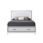 Lit King Oriental 84" Blanc – Similicuir, Tête de lit LED, Tiroir de rangement