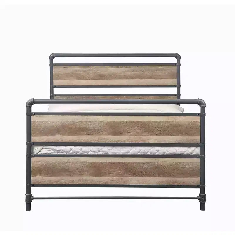 Lit double 78" en chêne antique et gris sablé