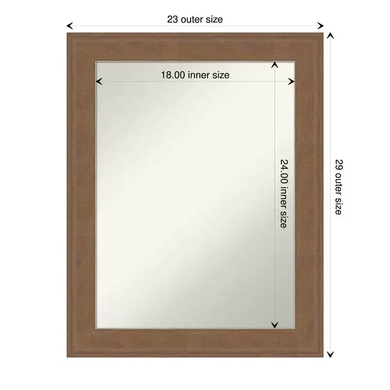 Miroir mural de salle de bain non biseauté, cadre marron moyen 22,5x28,5"