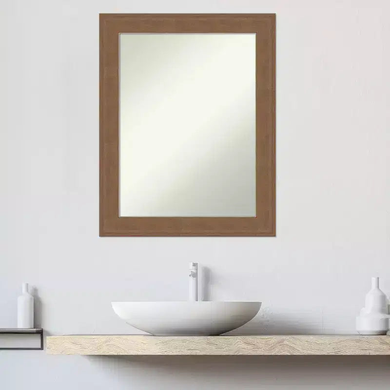 Miroir mural de salle de bain non biseauté, cadre marron moyen 22,5x28,5"
