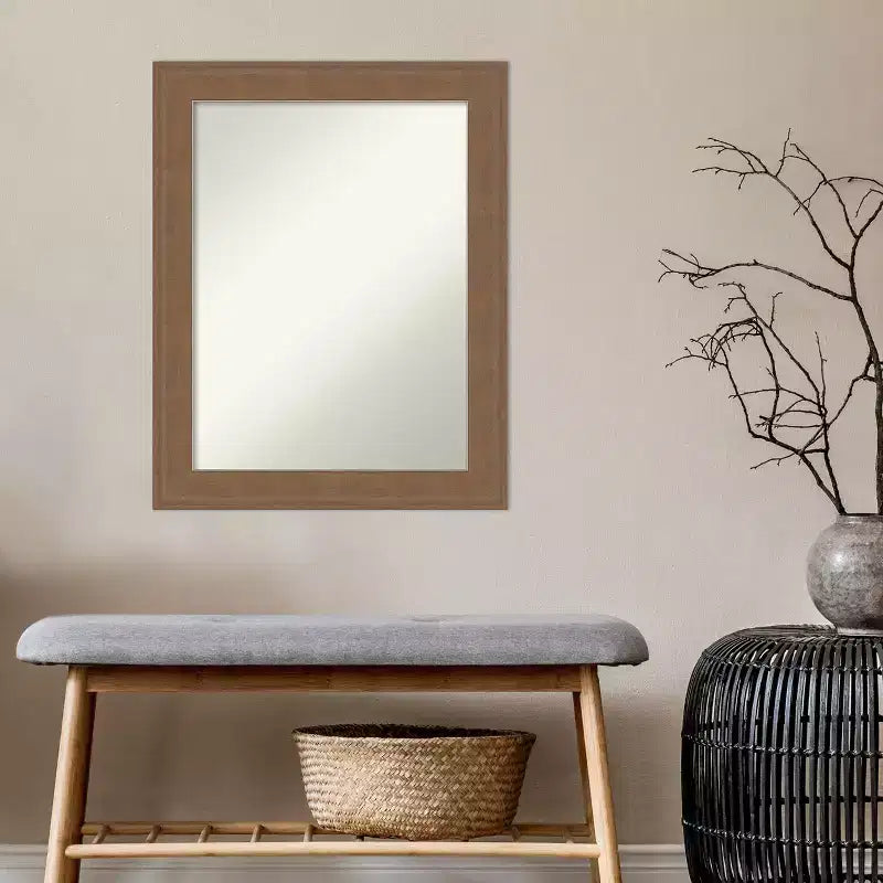 Miroir mural de salle de bain non biseauté, cadre marron moyen 22,5x28,5"
