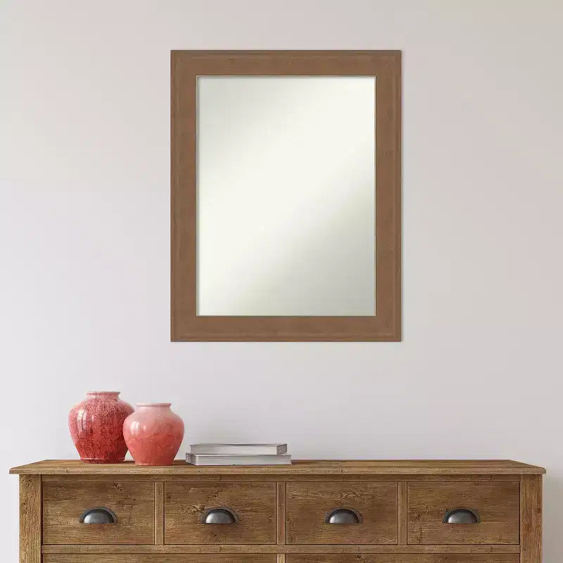 Miroir mural de salle de bain non biseauté, cadre marron moyen 22,5x28,5"