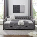 Full Size Upholstered Button Tufted Sofa Bed with Drawers and Waved Shape Arm, Gray - ModernLuxe
