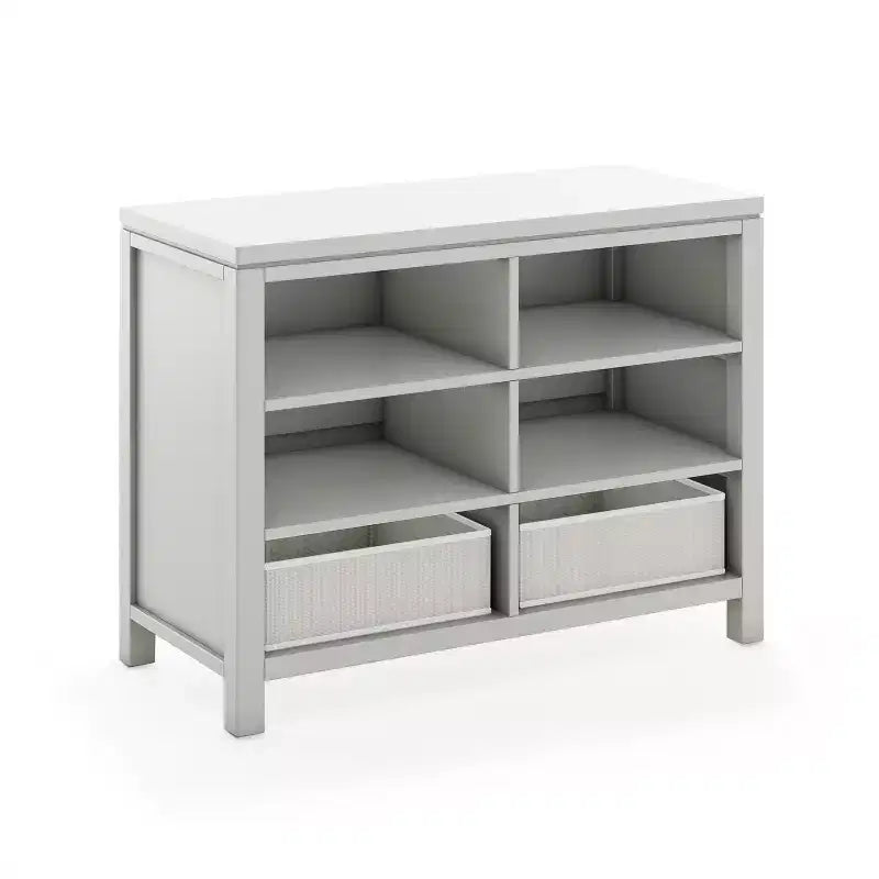 Meuble de rangement double ouvert pour enfants avec bacs en tissu pour les activités artistiques et manuelles