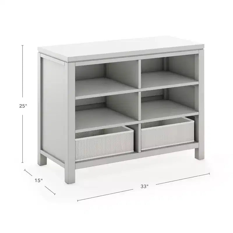 Meuble de rangement double ouvert pour enfants avec bacs en tissu pour les activités artistiques et manuelles