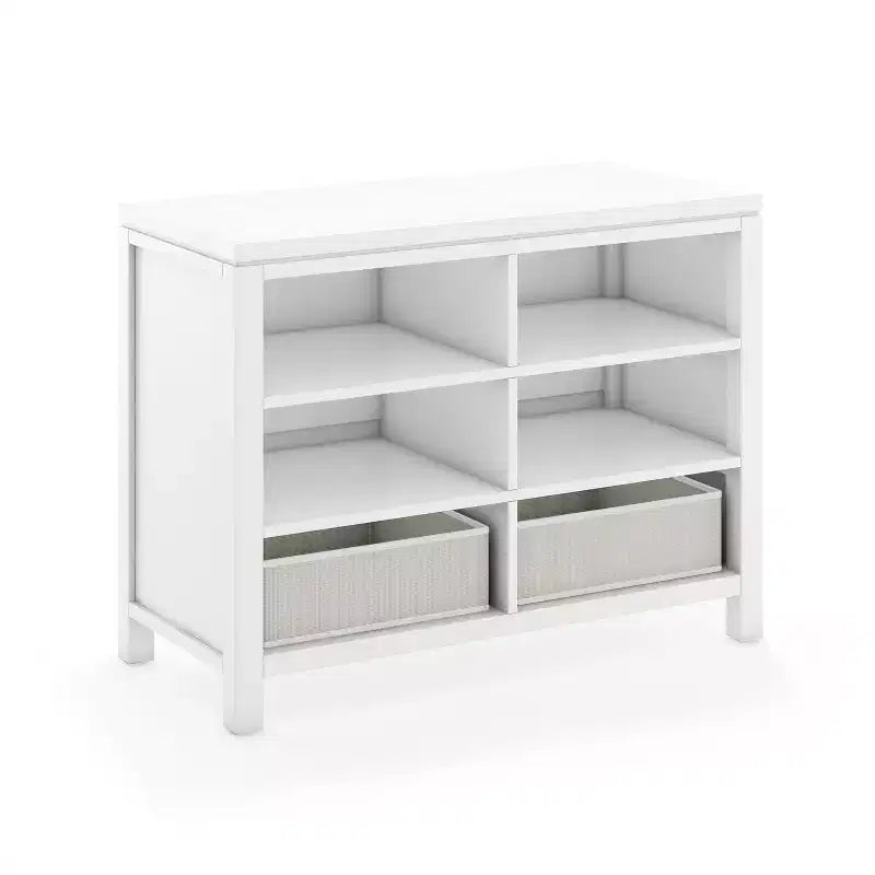 Meuble de rangement double ouvert pour enfants avec bacs en tissu pour les activités artistiques et manuelles