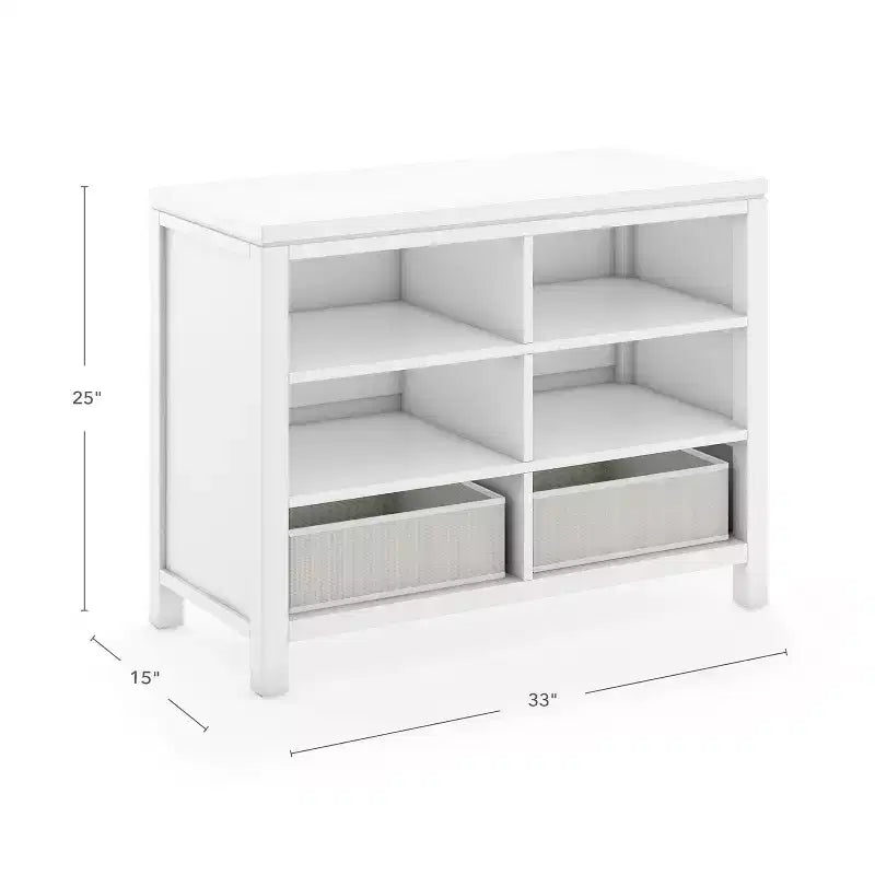 Meuble de rangement double ouvert pour enfants avec bacs en tissu pour les activités artistiques et manuelles