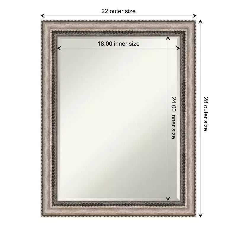 Miroir Mural de Salle de Bain Biseauté Argent Orné Petite Taille 28.25x22.25"