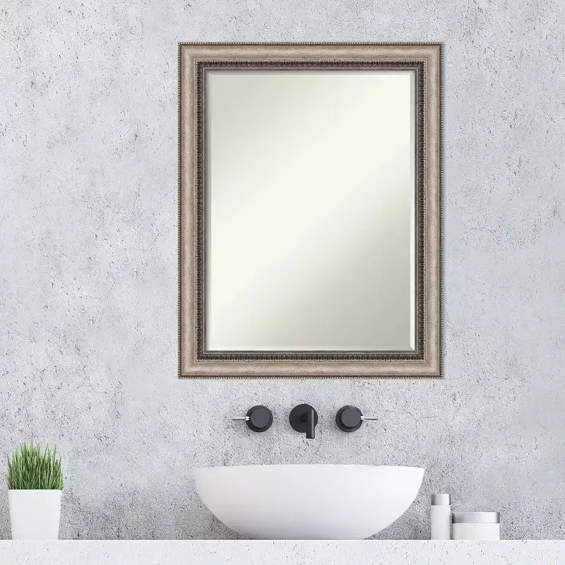 Miroir Mural de Salle de Bain Biseauté Argent Orné Petite Taille 28.25x22.25"