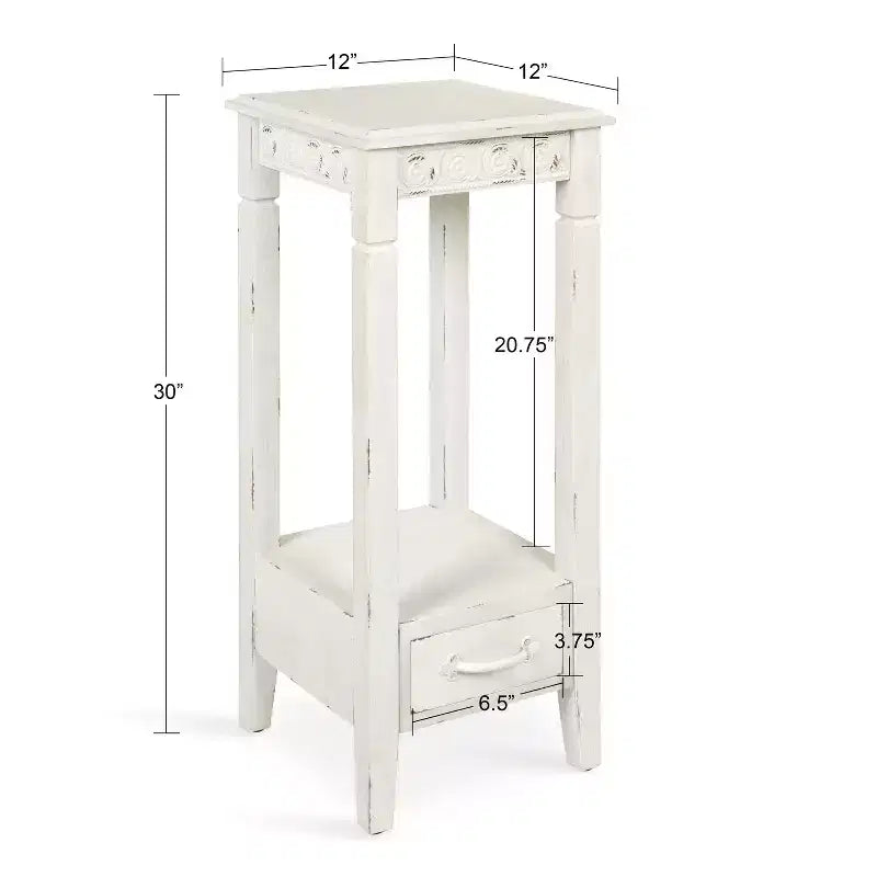 Table à thé carrée en bois 12x12x30" blanche