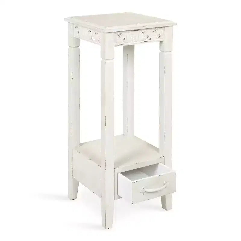 Table à thé carrée en bois 12x12x30" blanche
