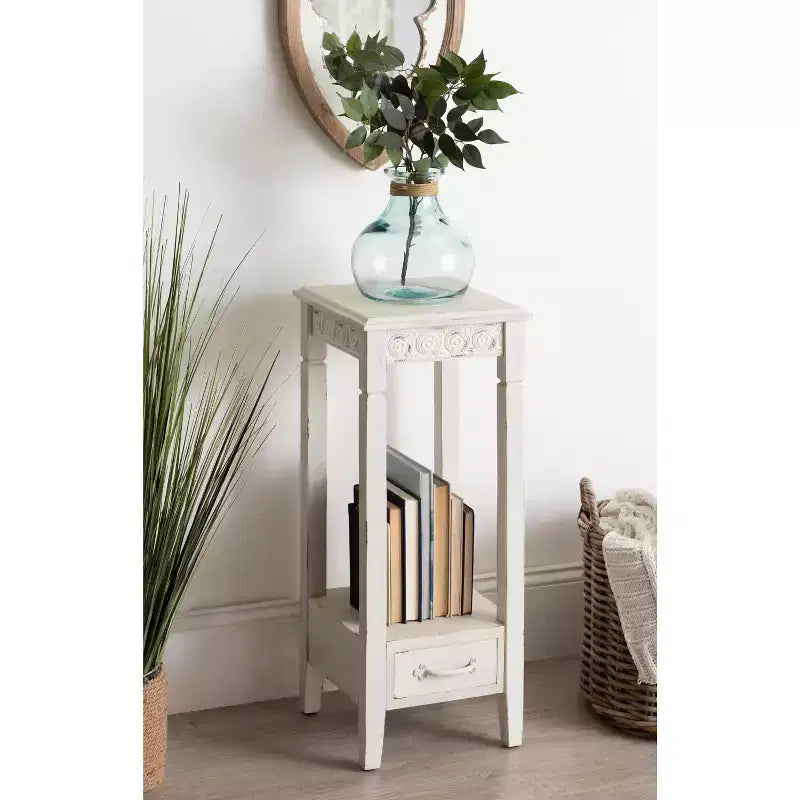 Table à thé carrée en bois 12x12x30" blanche