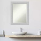 Petit miroir mural de salle de bain biseauté, encadrement en bois shiplap bleu marine