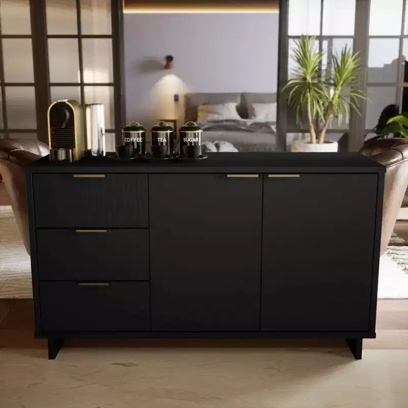 Buffet moderne 55 po à 3 tiroirs Blanc lustré