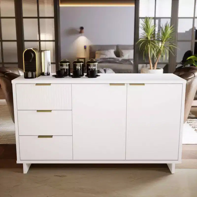 Buffet moderne 55 po à 3 tiroirs Blanc lustré