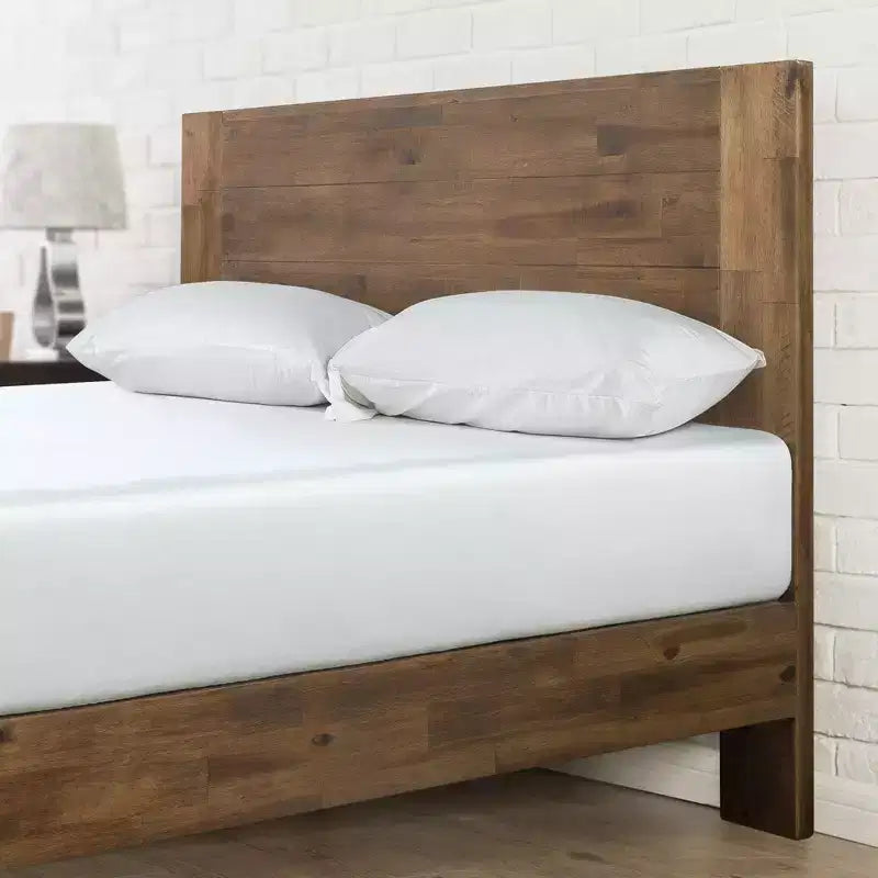 Cadre de lit plateforme en bois avec tête de lit marron