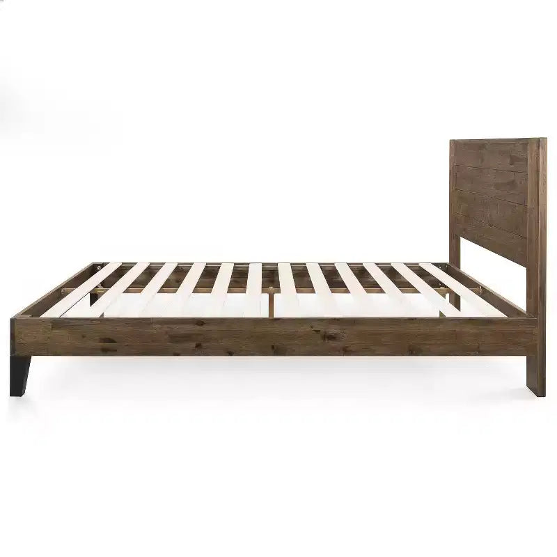 Cadre de lit plateforme en bois avec tête de lit marron