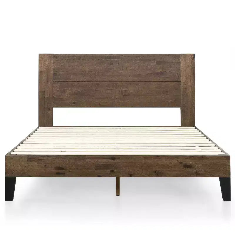 Cadre de lit plateforme en bois avec tête de lit marron