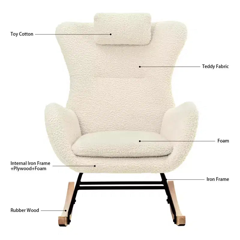 Fauteuil à bascule capitonné avec pieds en caoutchouc