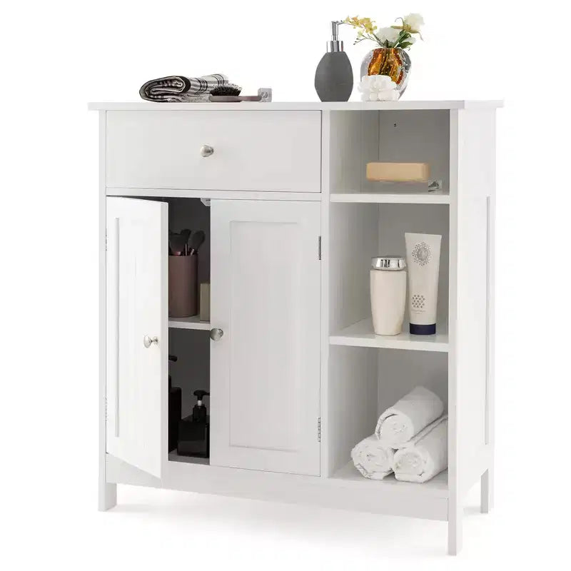 Costway Bathroom Floor Cabinet Freestanding Kitchen Cupboard Storage Organizer with Drawer
