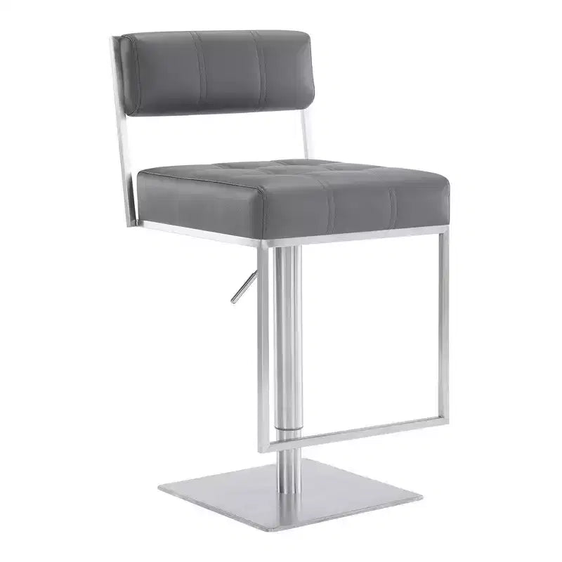 Michele Adjustable Faux Leather Stainless Steel Barstool - Armen Living