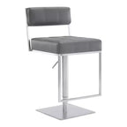 Michele Adjustable Faux Leather Stainless Steel Barstool - Armen Living