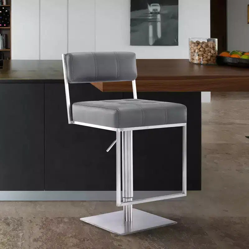 Tabouret de bar réglable en similicuir et acier inoxydable