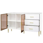Buffet moderne de 60 po avec portes en verre ambré et pieds en métal doré