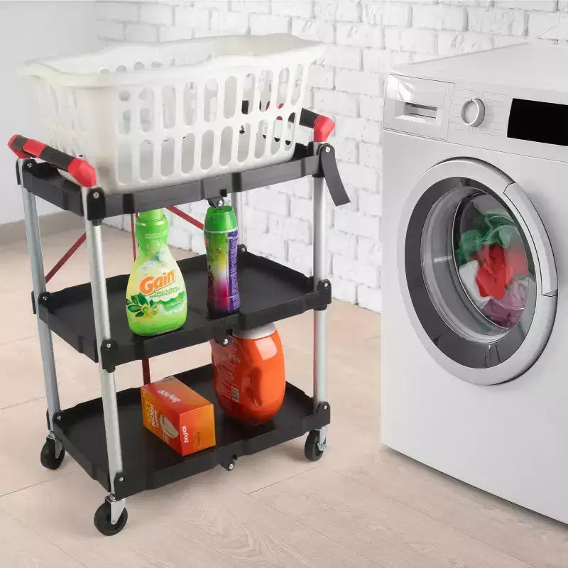 Chariot utilitaire pliable avec roulettes, capacité de 22,7 kg par étagère
