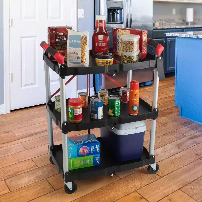 Chariot utilitaire pliable avec roulettes, capacité de 22,7 kg par étagère